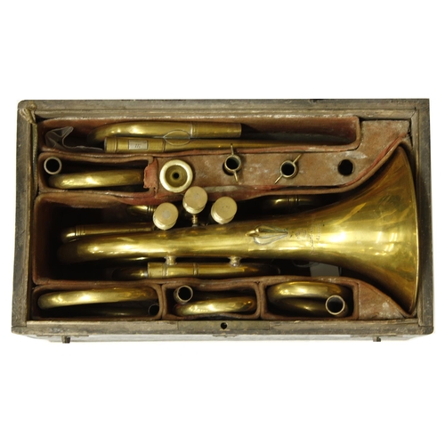 1839 - Brass cornet with three Stoelzel valves, signed Guichard Brevete, á Paris, made circa 1835, bell dia... 