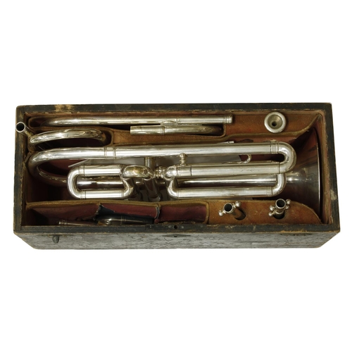 1843 - Silver plated cornet with three Stoelzel valves, signed Augte Courtois, Brevete, S.G.D.G, Paris, mad... 