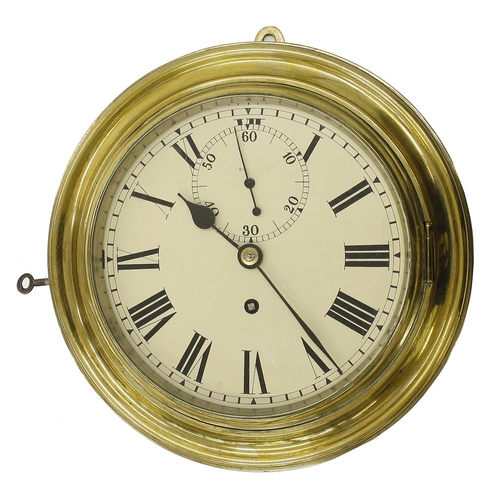 1709 - Good brass single fusee bulkhead wall clock, the 8