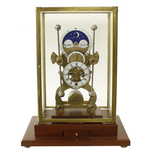 1509 - Good reproduction brass grasshopper single fusee skeleton clock, the 4.25” chapter ring with open ce... 