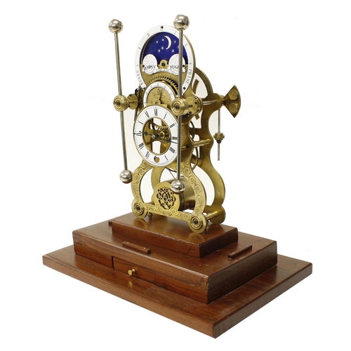 1509 - Good reproduction brass grasshopper single fusee skeleton clock, the 4.25” chapter ring with open ce... 