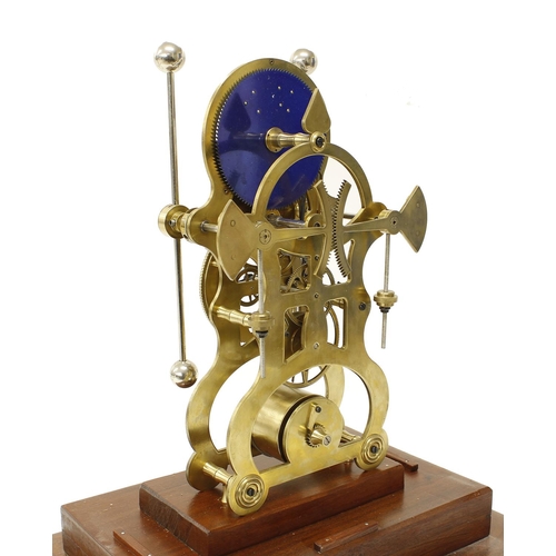 1509 - Good reproduction brass grasshopper single fusee skeleton clock, the 4.25” chapter ring with open ce... 