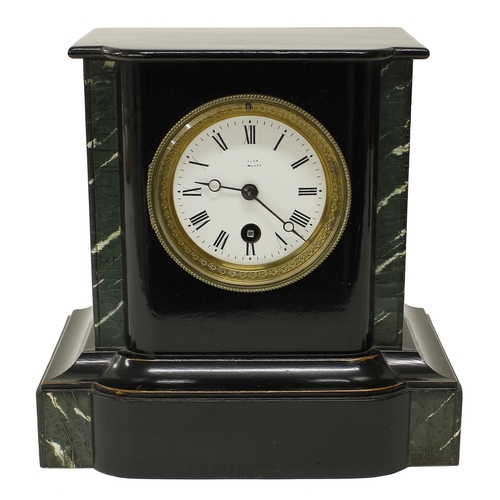 2507 - French ebonised and painted faux black slate and marble mantel clock timepiece, the 3