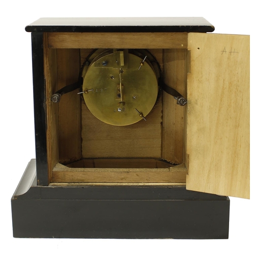 2507 - French ebonised and painted faux black slate and marble mantel clock timepiece, the 3