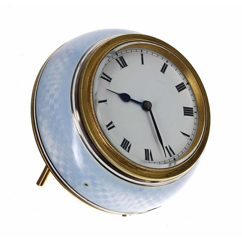 2506 - Small blue guilloche enamel easel desk clock with 2