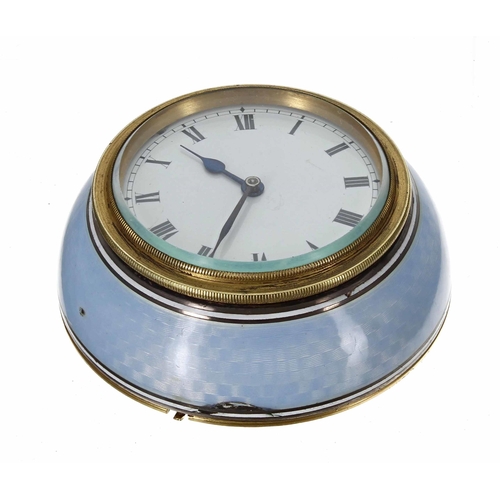 2506 - Small blue guilloche enamel easel desk clock with 2