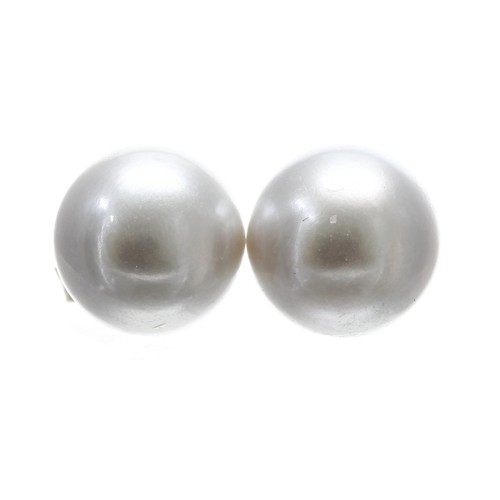 110 - Pair of 9ct yellow gold studs set with oblate spheroid grey cultured pearls, post and butterfly back... 