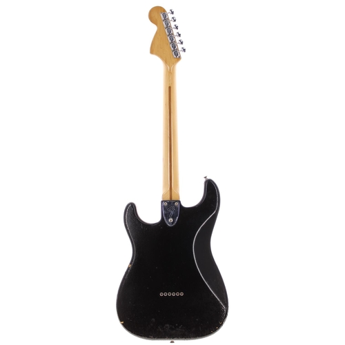19 - 1979 Fender Stratocaster Hardtail electric guitar, made in USA; Body: black finish in poor condition... 