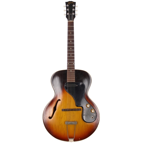 107 - Gibson ES-120T electric guitar, made in USA, circa 1965; Body: sunburst finish, heavy checking to fr... 