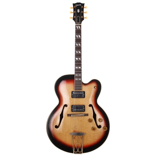 116 - 1957 Gibson ES-350T hollow body electric guitar, made in USA; Body: sunburst refinish, light checkin... 