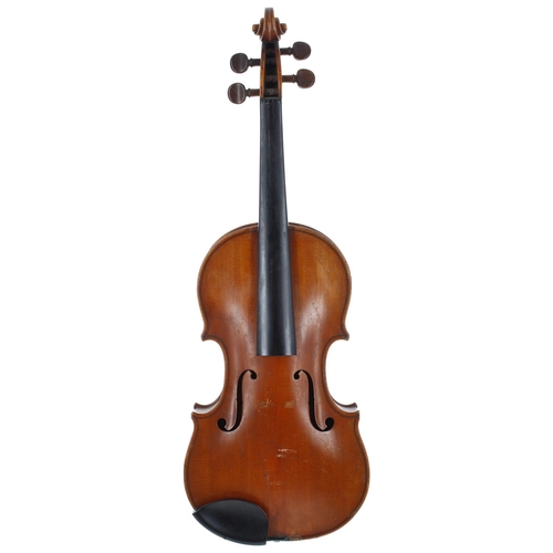 2430 - Belgian violin by and labelled J. Conrad Glaesel Brussels anno 1910, the two piece back of medium/fi... 