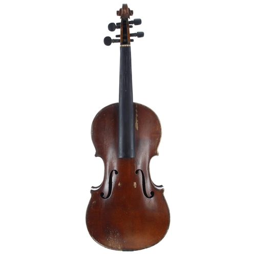 2431 - Good French violin circa 1820 by and labelled Louis Moitessier, Mirecourt, the one piece back of med... 