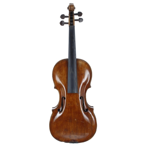 2434 - Interesting 19th century German violin labelled Laurentius Storioni..., the one piece back of plaini... 