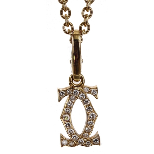 163 - Cartier 18ct rope chain necklace with diamond Cartier 'Double C' pendant, signed, the pendant 26mm, ... 