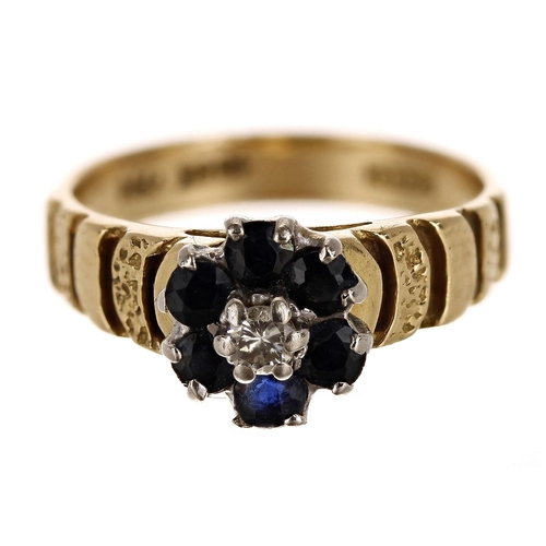 84 - 18ct yellow gold sapphire and diamond cluster ring, 8mm, 4.4gm, ring size L/M  (608)... 