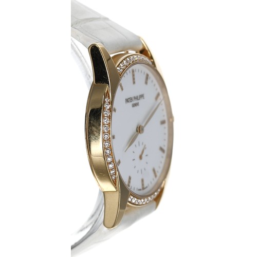 20 - Patek Philippe Calatrava 18ct rose gold lady's wristwatch, reference no. 7122, white dial, diamond s... 