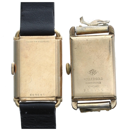 392 - Bulova 10k gold filled rectangular wristwatch, silvered dial, signed cal. 7AH 21 jewel movement, mod... 