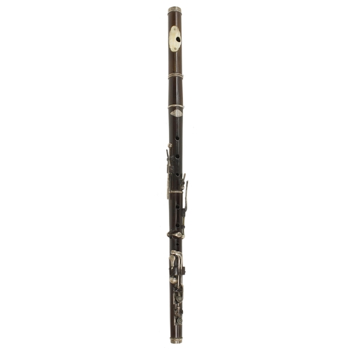 1852 - Cocuswood flute with eight silver keys, signed W.N. James, London, also F. Goodwin on a silver plaqu... 