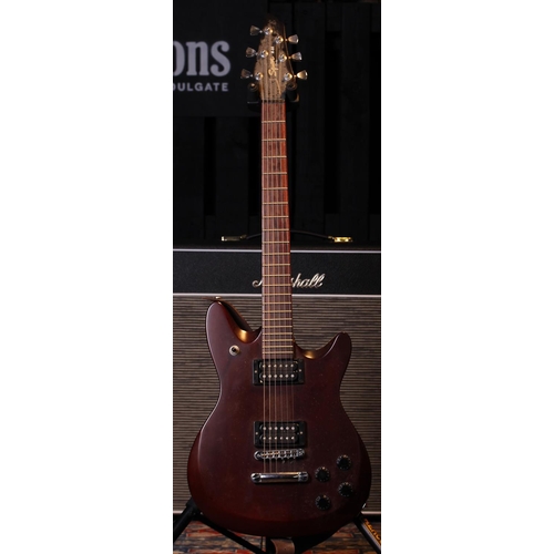 472 - 2005 Squier by Fender M-50 electric guitar, made in Indonesia; Body: brown finish, surface dings and... 