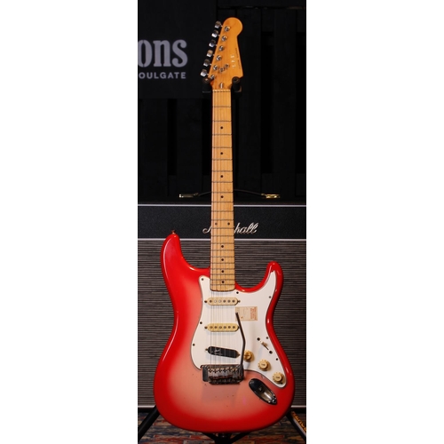 491 - Custom made S-Type electric guitar comprising heavily routed S-Type red burst finish body (imperfect... 