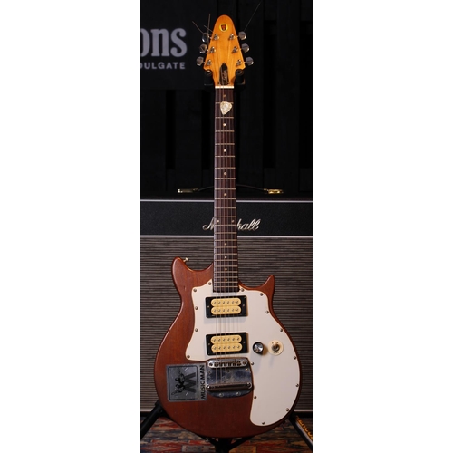 492 - Modified Japanese Marauder copy electric guitar, with adapted stripped mahogany body, twenty-two fre... 