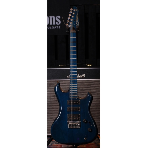 499 - 1985 Westone Spectrum MX electric guitar, made in Japan; Body: trans blue finish, heavy scratches an... 