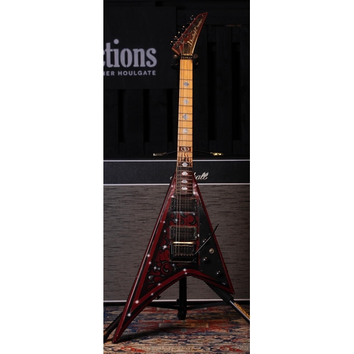 502 - Deadlight Designs RRV electric guitar; Body: burgundy finish with custom top, scuffs and blemishes t... 