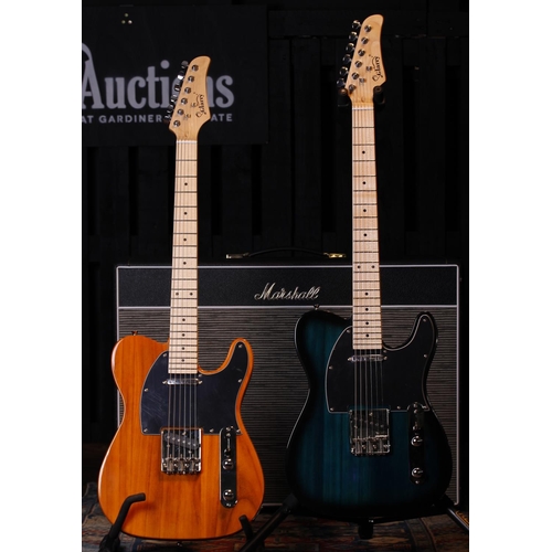 510 - Two Glarry T-Type electric guitars, one in trans blue, the other in natural, with original shipping ... 