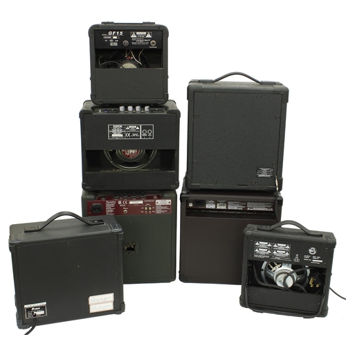 605 - Seven various practice amplifiers to include a Behringer Thunderbird BX108, a Laney LA20C acoustic a... 