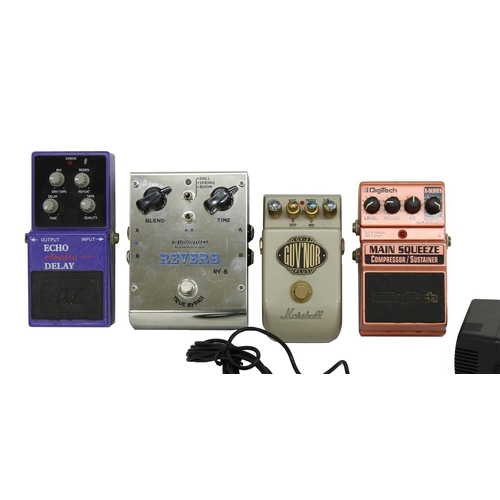 885 - Four various effects pedals to include a DigiTech Main Squeeze compressor, a Marshall GV-2 Guv'nor P... 