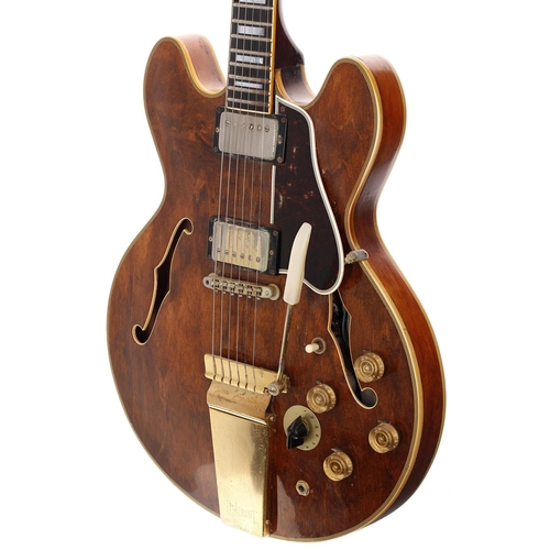 121 - 1974 Gibson ES-355 TD Stereo electric guitar, made in USA; Body: walnut finish, light buckle marks t... 