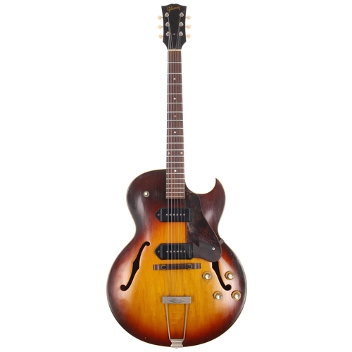 124 - 1965 Gibson ES-125 DC hollow body electric guitar, made in USA; Body: sunburst finish with checking ... 