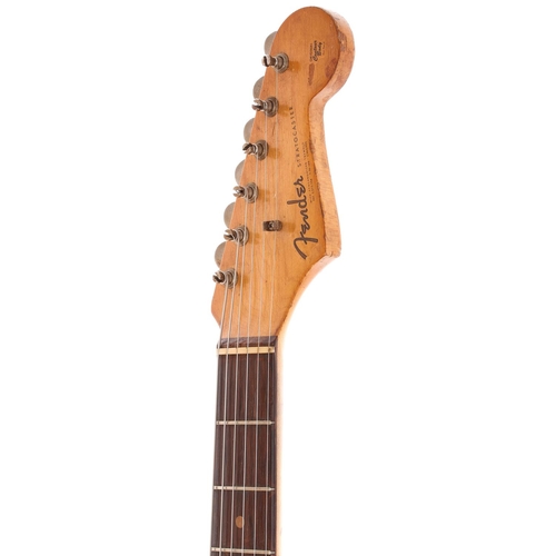 36 - 1963 Fender Stratocaster electric guitar, made in USA; Body: sunburst finish with wear consistent fo... 