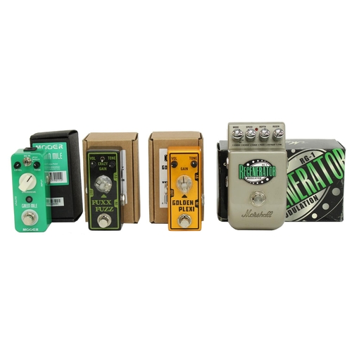 906 - Marshall RG-1 Regenerator modulation guitar pedal, boxed; together with a Mooer Green Mile mini guit... 