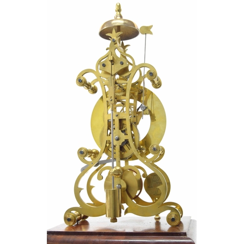 1512 - Modern brass single fusee skeleton clock with passing strike on a bell, the 5.75