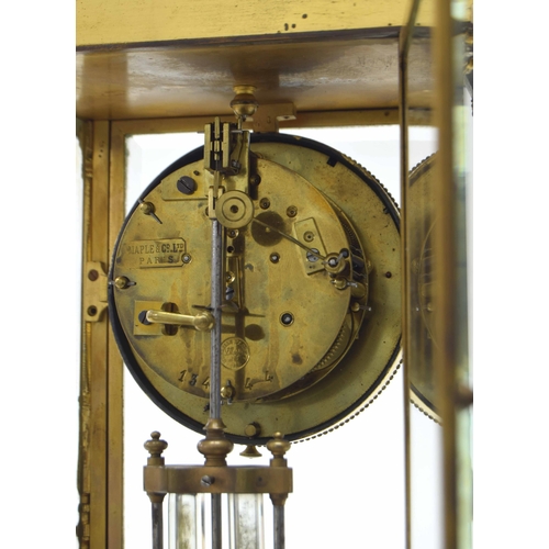 1513 - French brass four glass two train mantel clock striking on a bell, the S. Marti movement back plate ... 