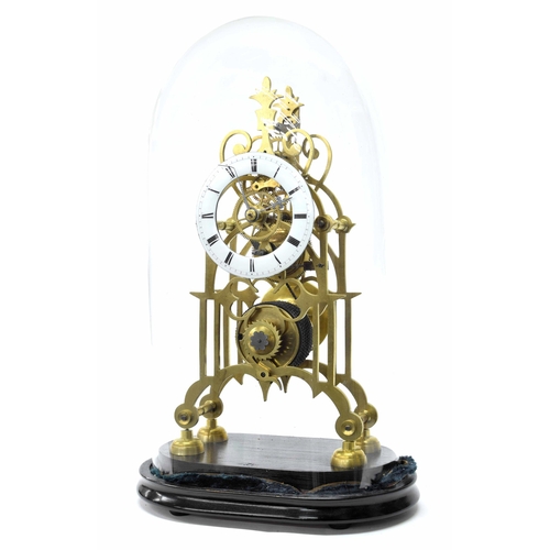 1515 - Brass single fusee skeleton clock, the 4.25