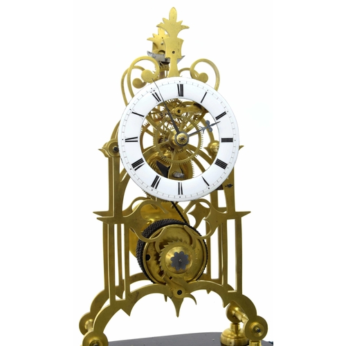 1515 - Brass single fusee skeleton clock, the 4.25