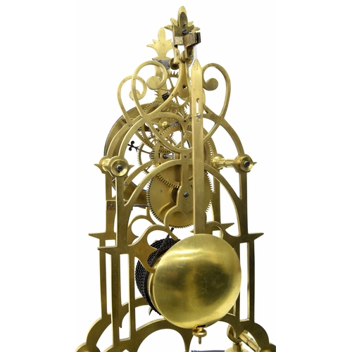 1515 - Brass single fusee skeleton clock, the 4.25