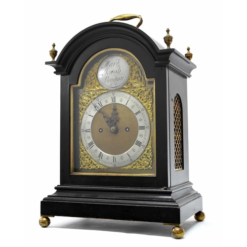 1520 - Ebonised double fusee bracket clock, the 7