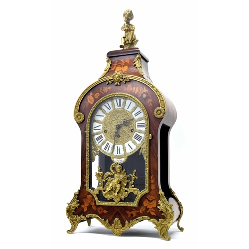 1542 - Impressive contemporary French style kingwood and marquetry inlaid large three train bracket clock, ... 