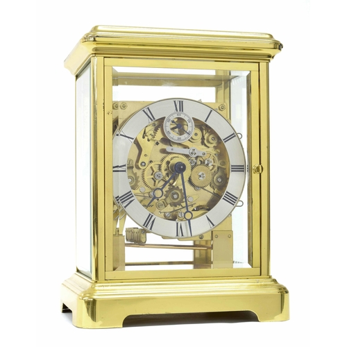 1550 - Modern Kieninger three train brass four glass mantel clock, the movement with platform escapement st... 