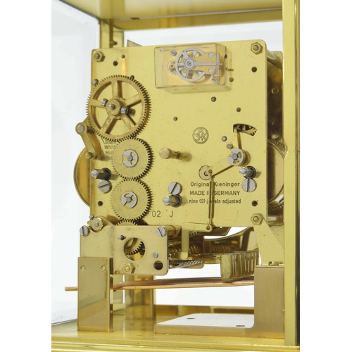 1550 - Modern Kieninger three train brass four glass mantel clock, the movement with platform escapement st... 