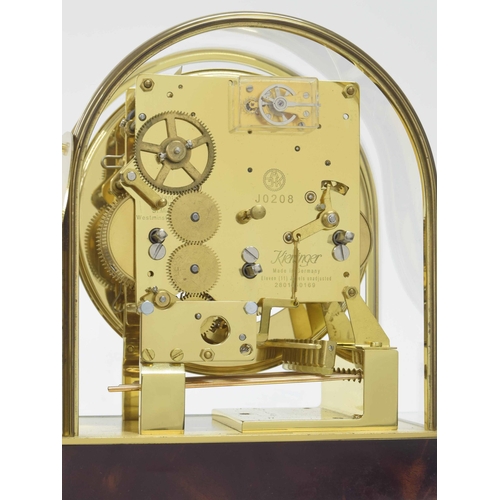 1551 - Modern Kieninger three train mantel clock, the movement with platform escapement, striking on eight ... 