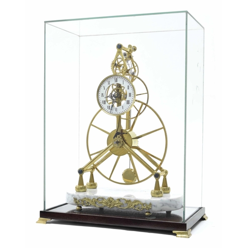 1553 - Sinclair Harding eight day great wheel skeleton clock, signed Sinclair Harding, England no. 530 on t... 