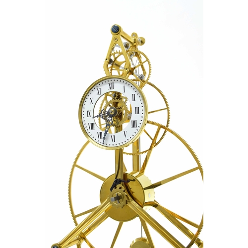 1553 - Sinclair Harding eight day great wheel skeleton clock, signed Sinclair Harding, England no. 530 on t... 