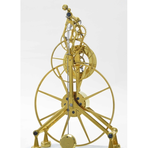 1553 - Sinclair Harding eight day great wheel skeleton clock, signed Sinclair Harding, England no. 530 on t... 