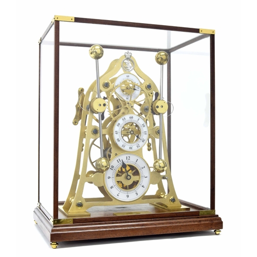 1555 - Good modern brass grasshopper triple dial skeleton clock by The Greenwich Clock Co. London, the prin... 