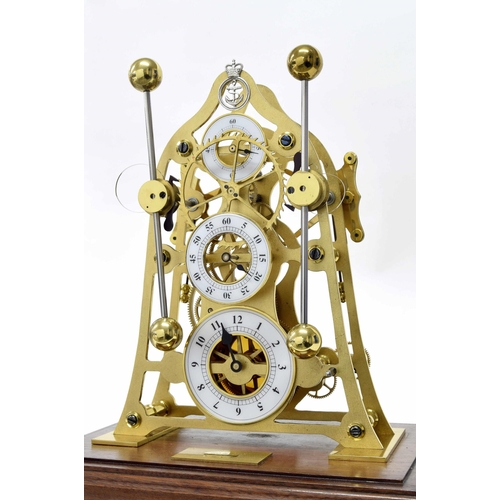 1555 - Good modern brass grasshopper triple dial skeleton clock by The Greenwich Clock Co. London, the prin... 