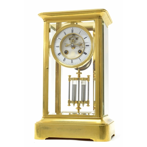 1556 - French brass four glass two train mantel clock, the S. Marti movement striking on a bell, the 4